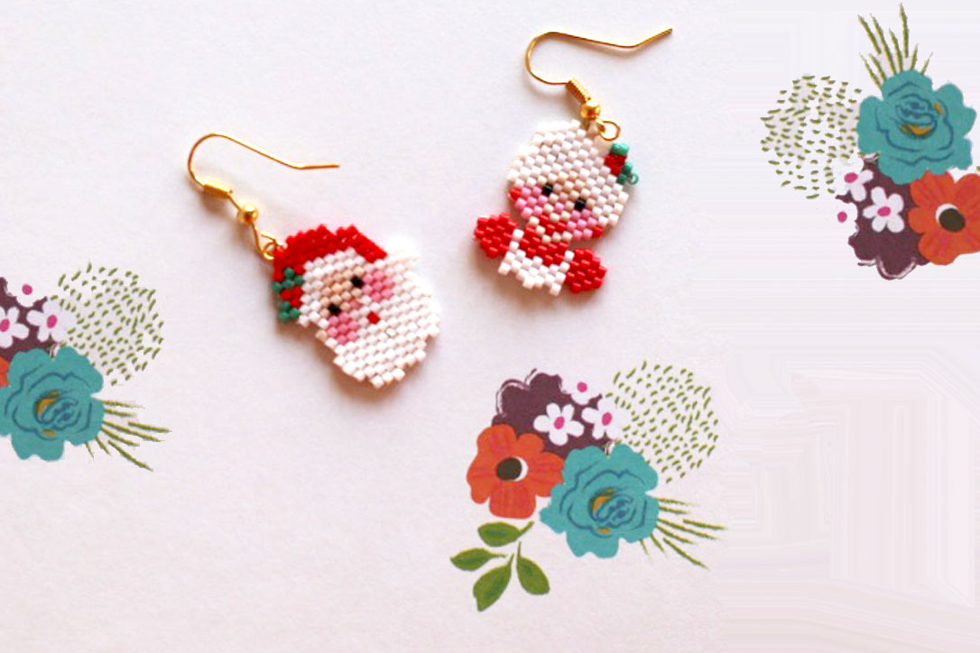 Mes boucles d’oreilles Kitsch de Noël en perles Miyuki (idées cadeaux DIY)